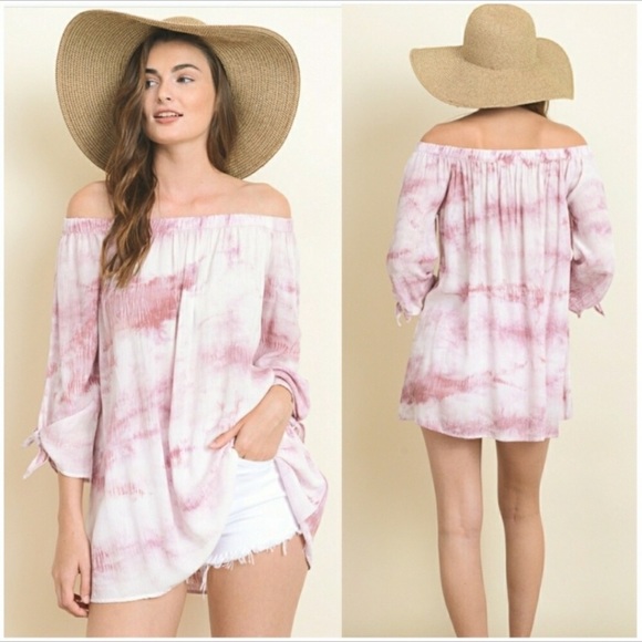 Tops - NEW PINK TIE DYE OFF SHOULDER TOP